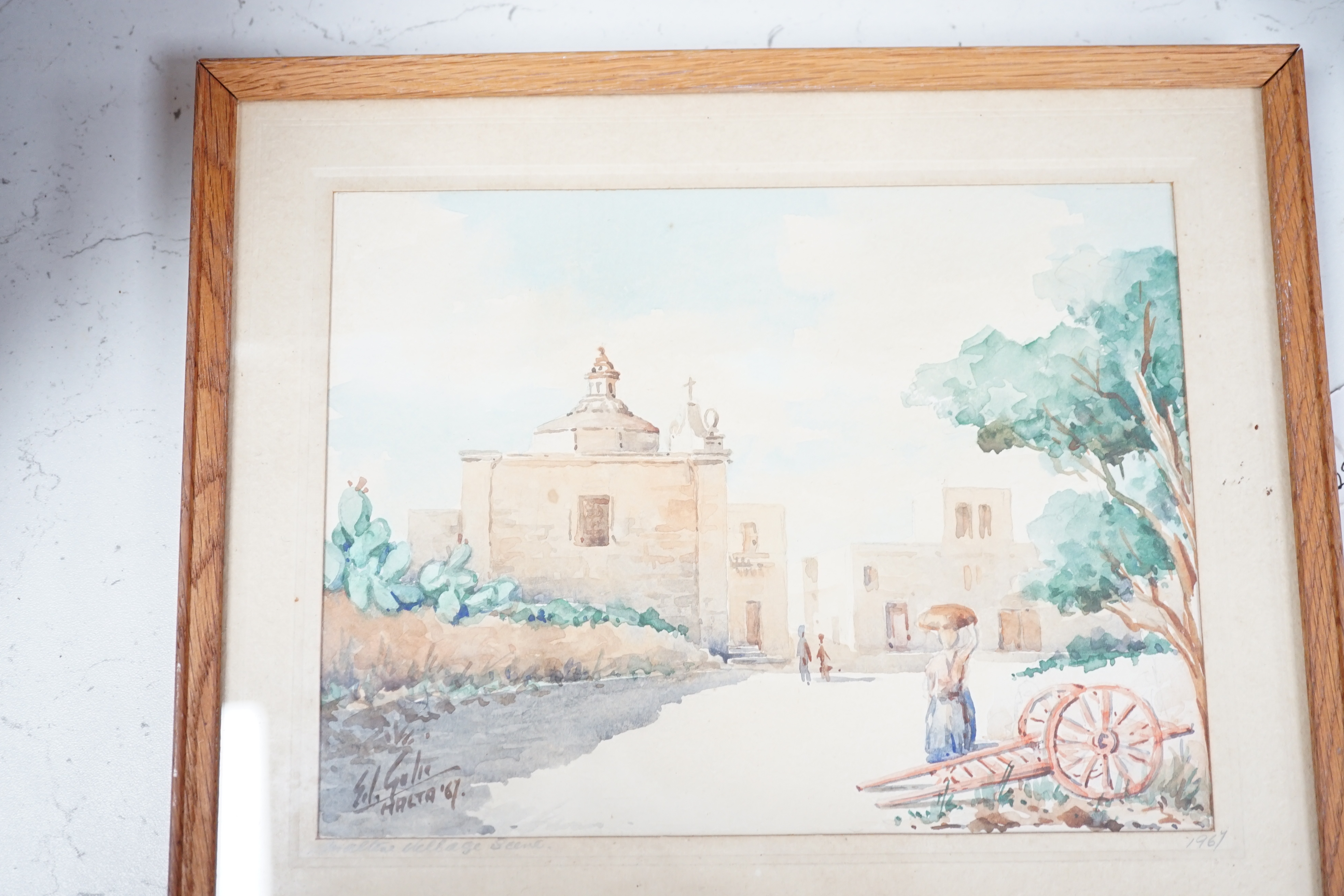 Edwin Galea (Maltese, b.1934), set of three watercolours, 'Grand Harbour', 'Village scene' and 'St Paul's Bay', each signed and dated 1966, 1967 and 1968, 14 x 18.5cm. Condition - fair with some browning